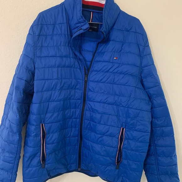 Tommy Hilfiger Blue Puffer Jacket with Stand-Up Collar - Picture 1 of 5
